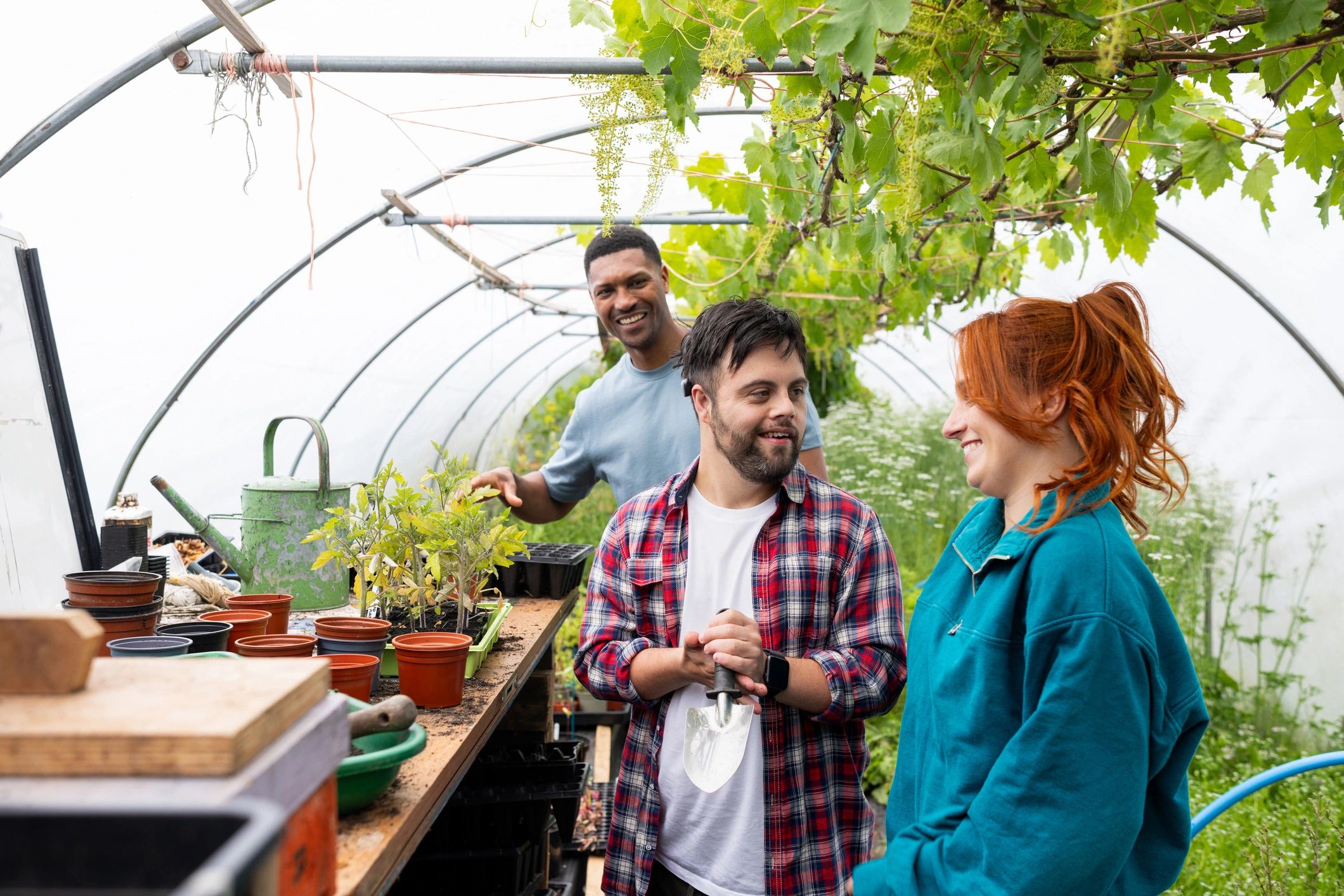 Community volunteers working together in a garden space
