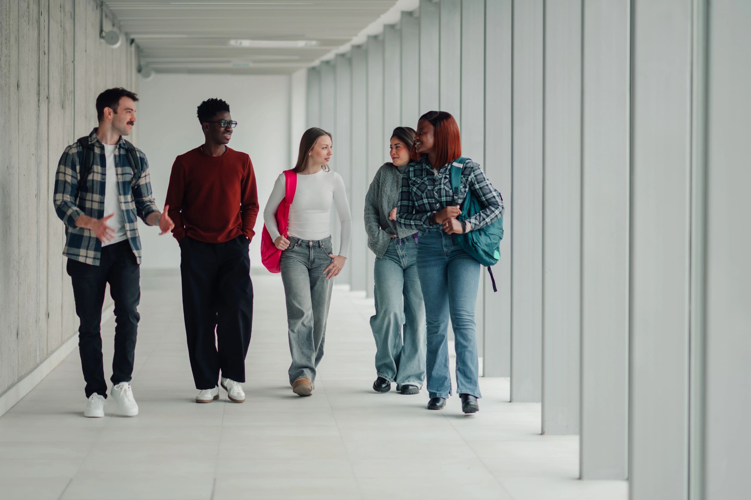 Community members and students walking together in an educational setting